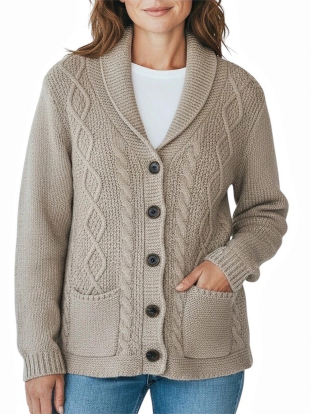 EDDIE BAUER Cable Knit Cardigan Sweater in Gray Size Medium -- GRANDPA VIBES!!!